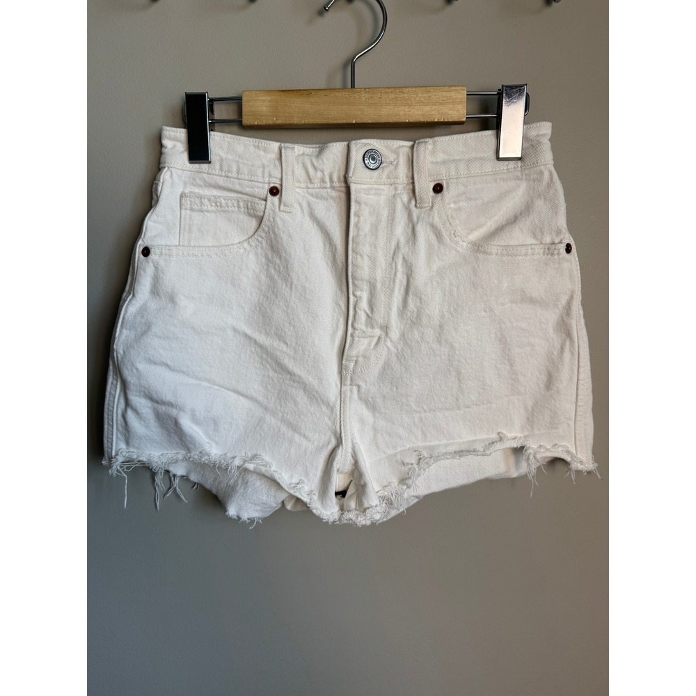 Abercrombie & Fitch Ultra High Rise Mom Short White Denim 26 Coastal Boho Summer